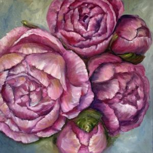 blush peonies – original floral oil painting on canvas (40 × 40 cm)