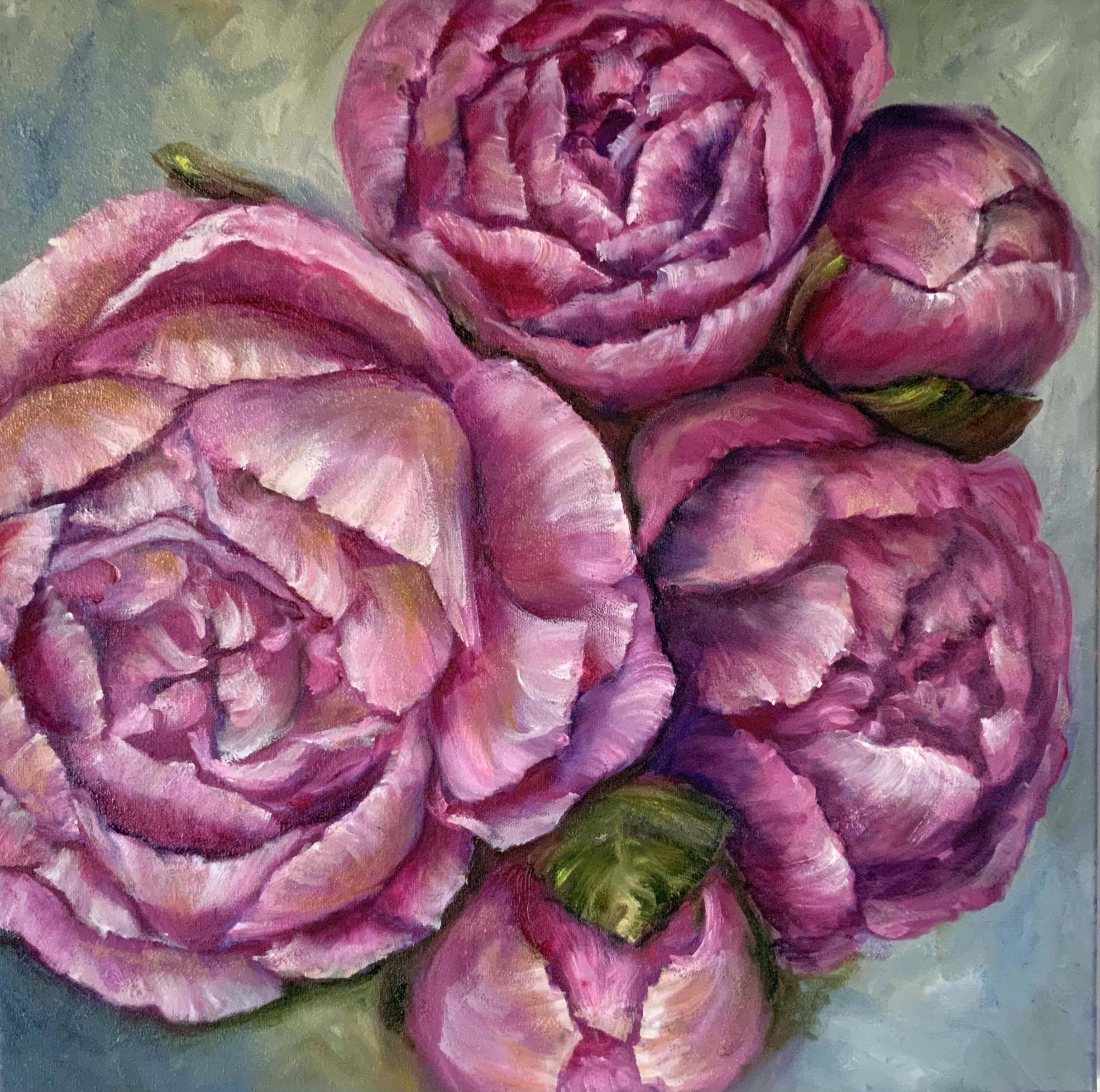Pink Peonies – Original Floral Oil Painting (49.5 × 49.5 cm)