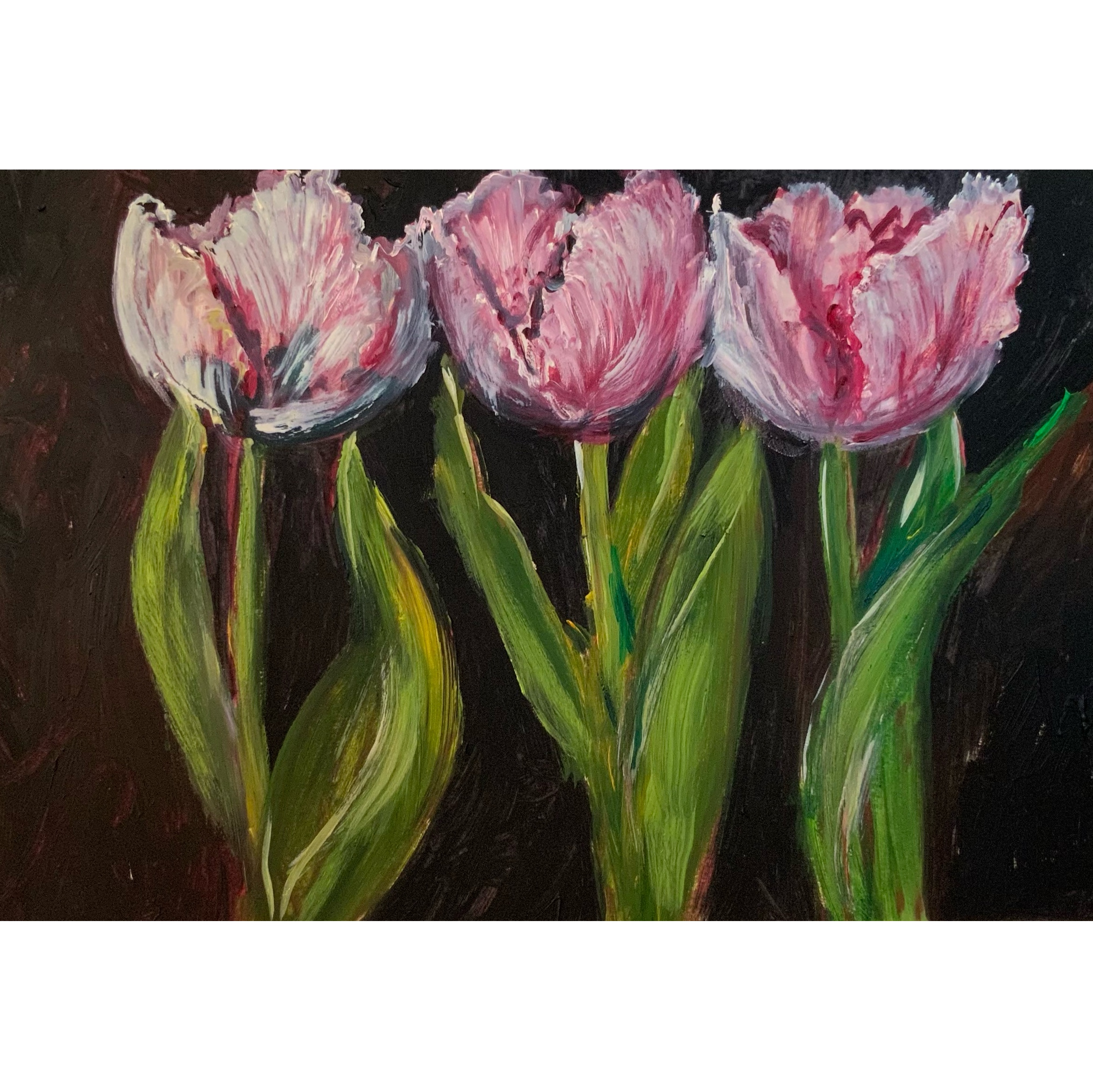 Pink Tulips – Floral Oil Painting (20×29 cm)