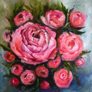 blush peonies – original floral oil painting on canvas (40 × 40 cm)