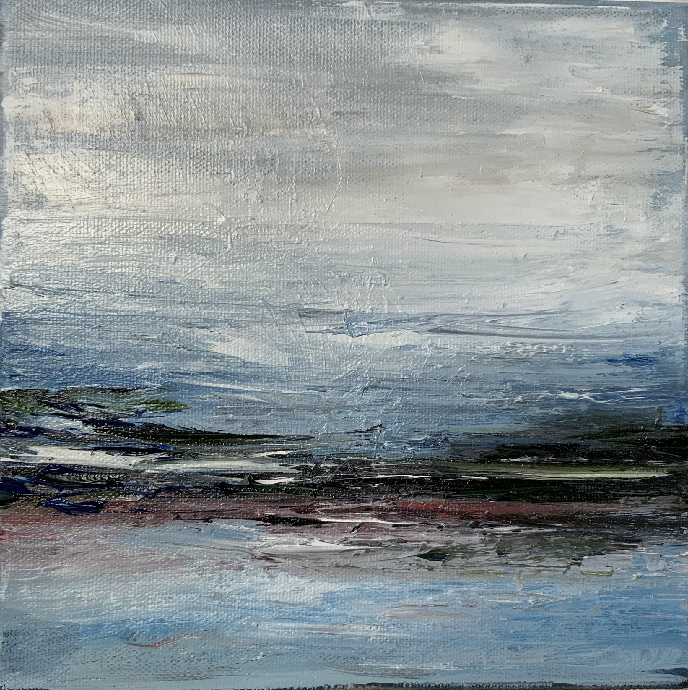 Abstract Seascape Painting – Original Oil Landscape (20×20 cm)